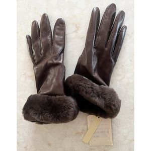 UGG Brown Leather Sheepskin Cashmere Lined Gloves Small NWT